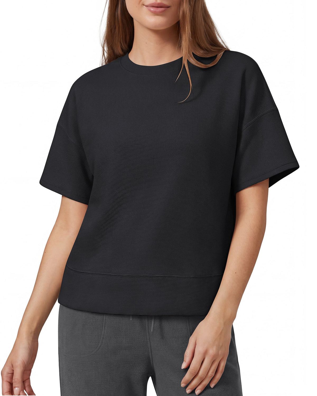 G4Free Soft Waffle Knit Crewneck Tee Breathable Loose Fit