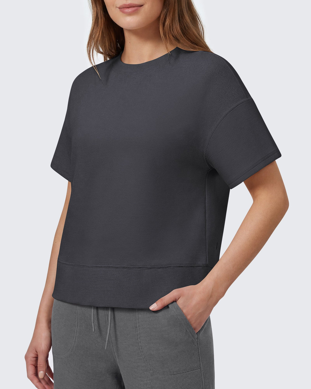 G4Free Soft Waffle Knit Crewneck Tee Breathable Loose Fit