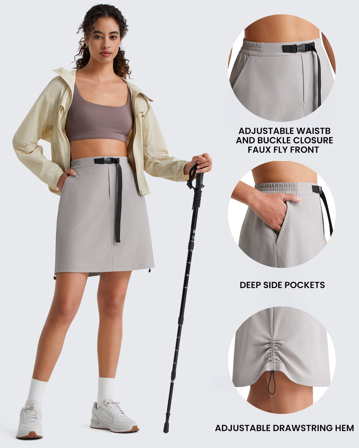 G4Free Strowen 18" Hiking Cargo Skirt Elastic Waist 2 Pockets Quick Dry