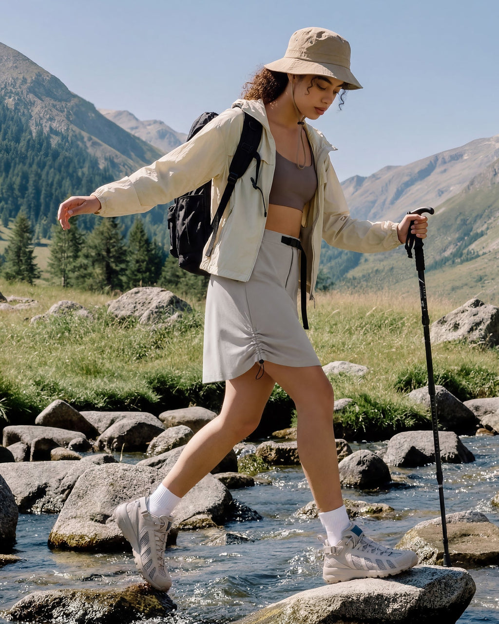 G4Free Strowen 18" Hiking Cargo Skirt Elastic Waist 2 Pockets Quick Dry
