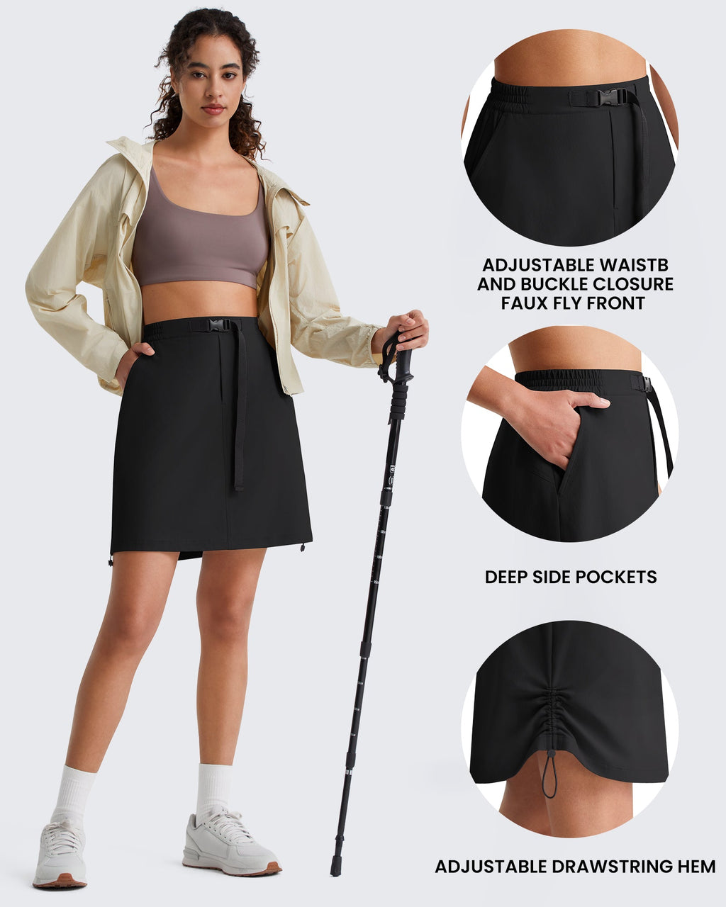 G4Free Strowen 18" Hiking Cargo Skirt Elastic Waist 2 Pockets Quick Dry