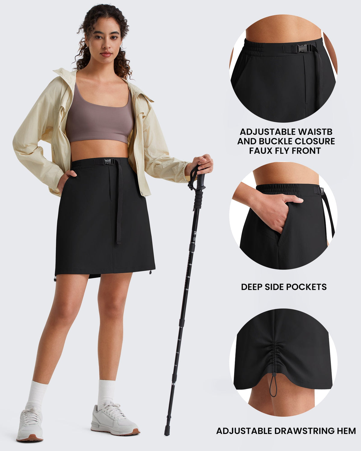 G4Free Strowen 18" Hiking Cargo Skirt Elastic Waist 2 Pockets Quick Dry