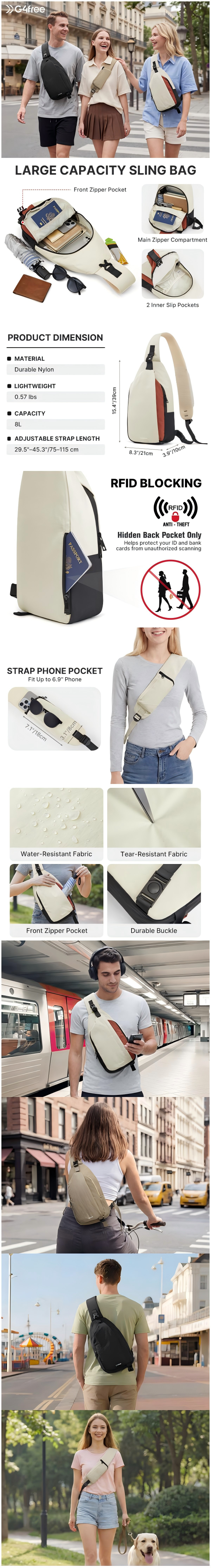 G4Free Stylish RFID Anti-Theft Chest Bag