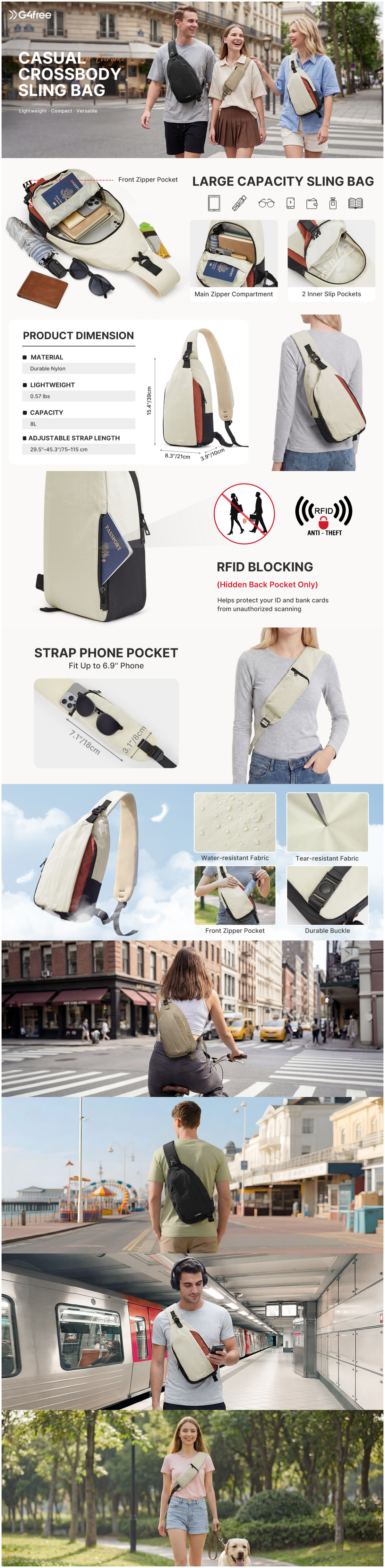 G4Free Stylish RFID Anti-Theft Chest Bag