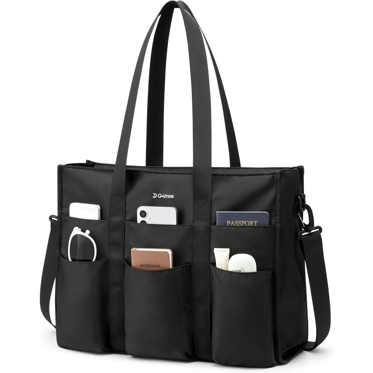 G4Free Tote Bag, Multi-Compartment Large Capacity with Zipper Top Handle