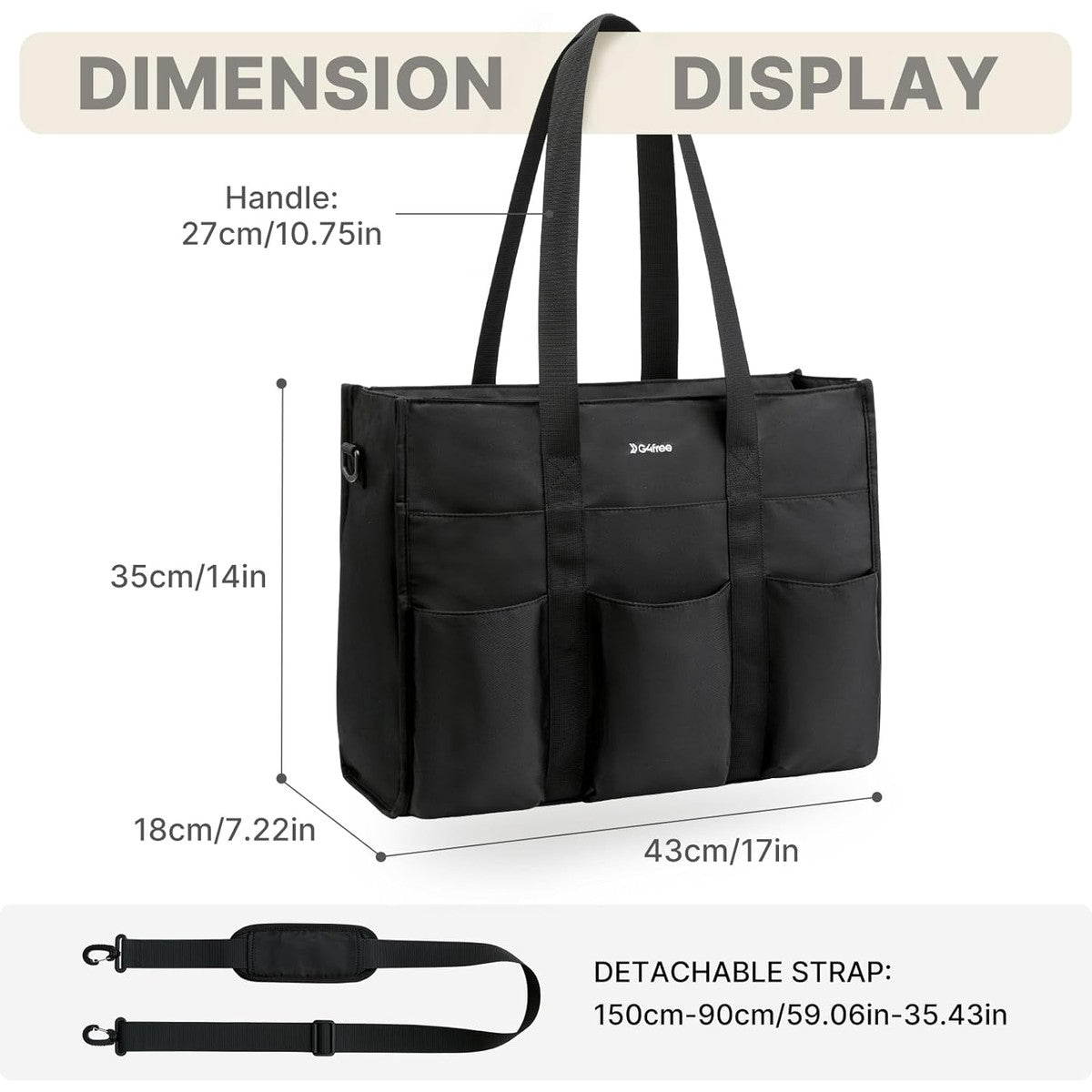 G4Free Tote Bag, Multi-Compartment Large Capacity with Zipper Top Handle