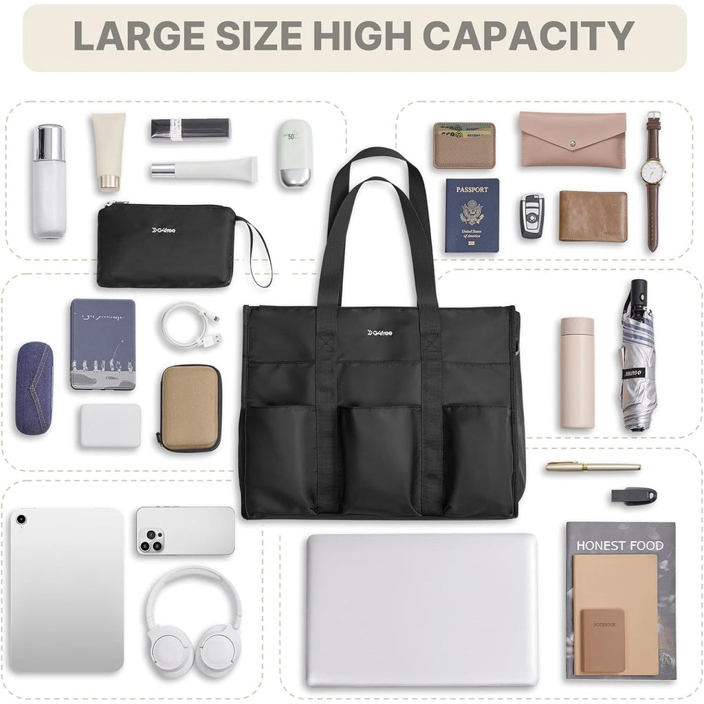 G4Free Tote Bag, Multi-Compartment Large Capacity with Zipper Top Handle