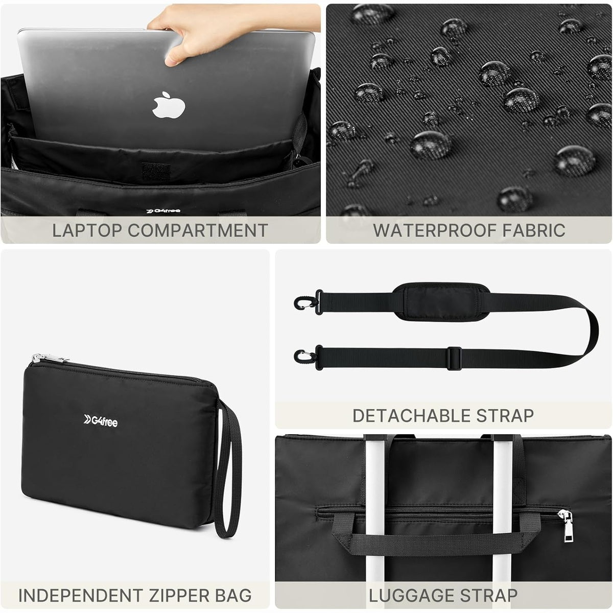 G4Free Tote Bag, Multi-Compartment Large Capacity with Zipper Top Handle