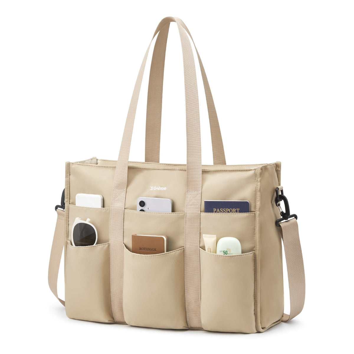 G4Free Tote Bag, Multi-Compartment Large Capacity with Zipper Top Handle