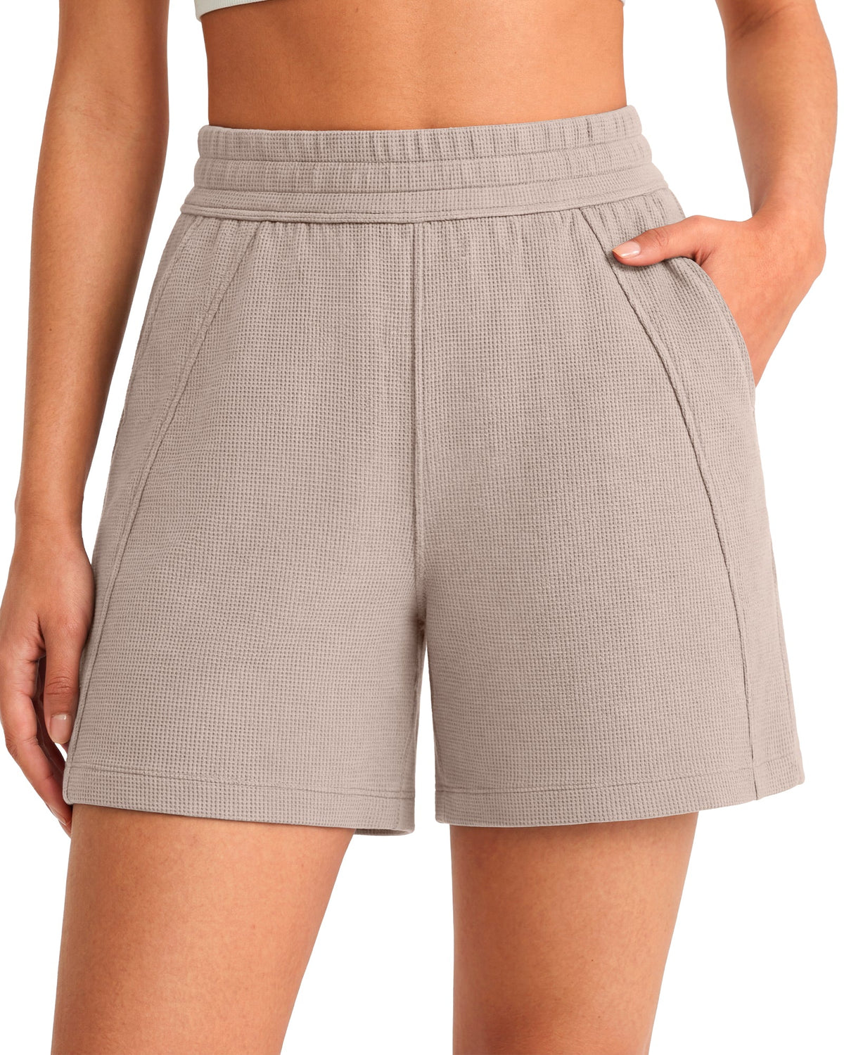 G4Free Waffle Knit 4'' High Waisted Shorts with Pockets