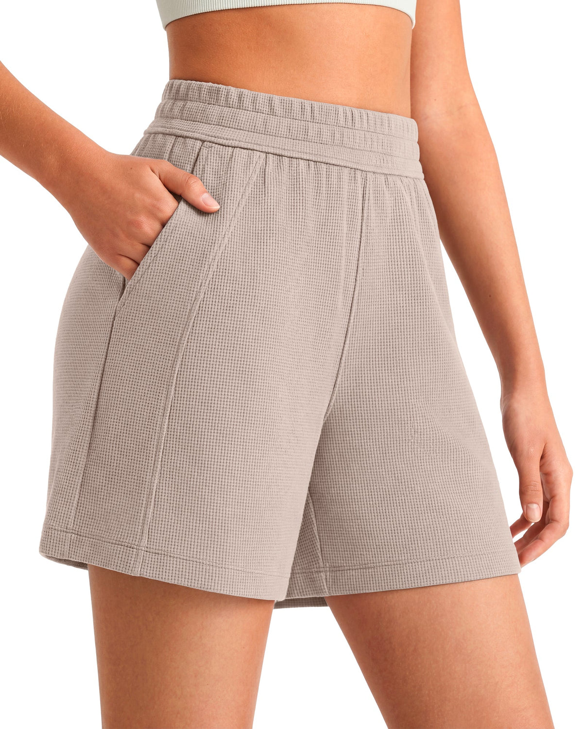 G4Free Waffle Knit 4'' High Waisted Shorts with Pockets