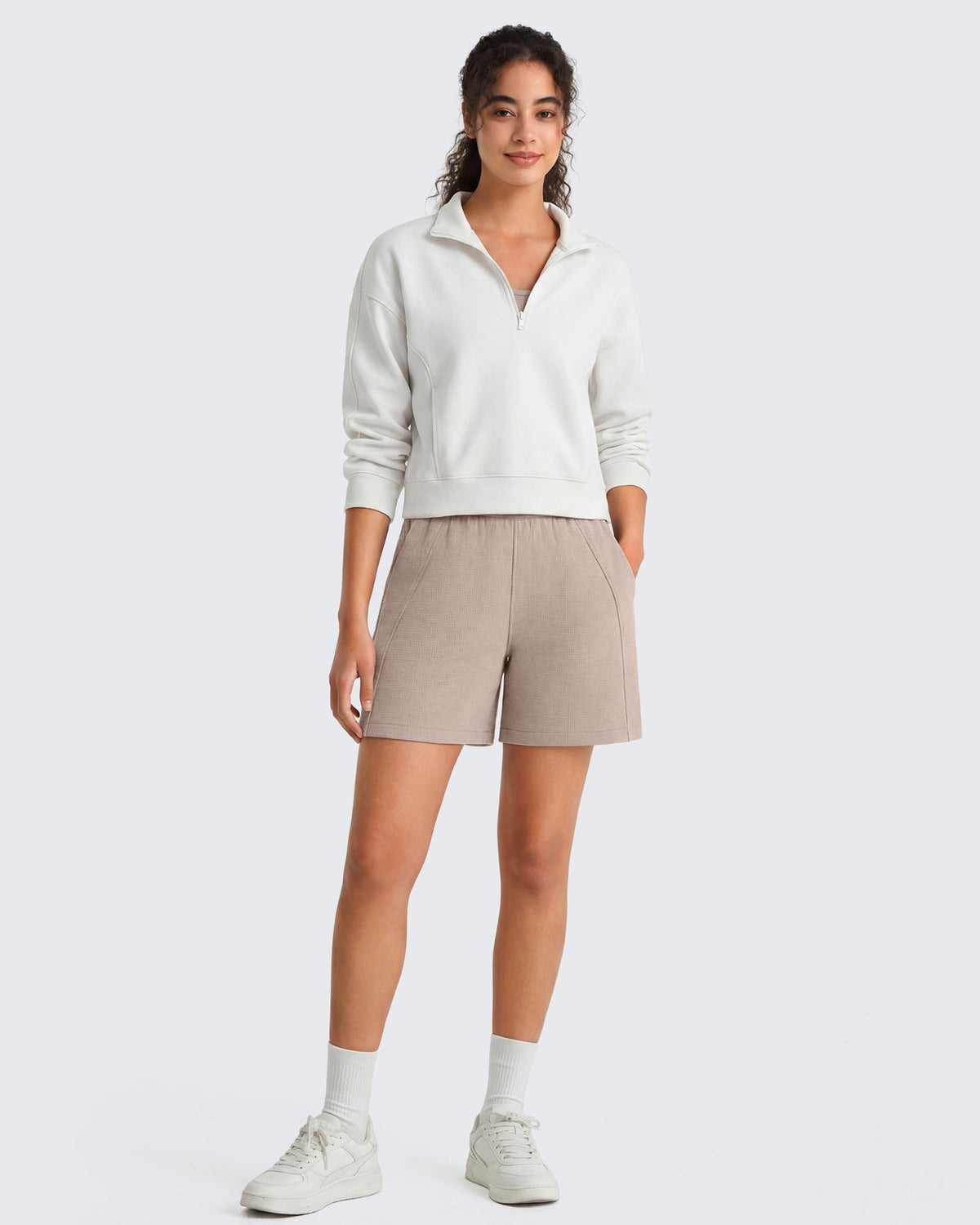 G4Free Waffle Knit 4'' High Waisted Shorts with Pockets