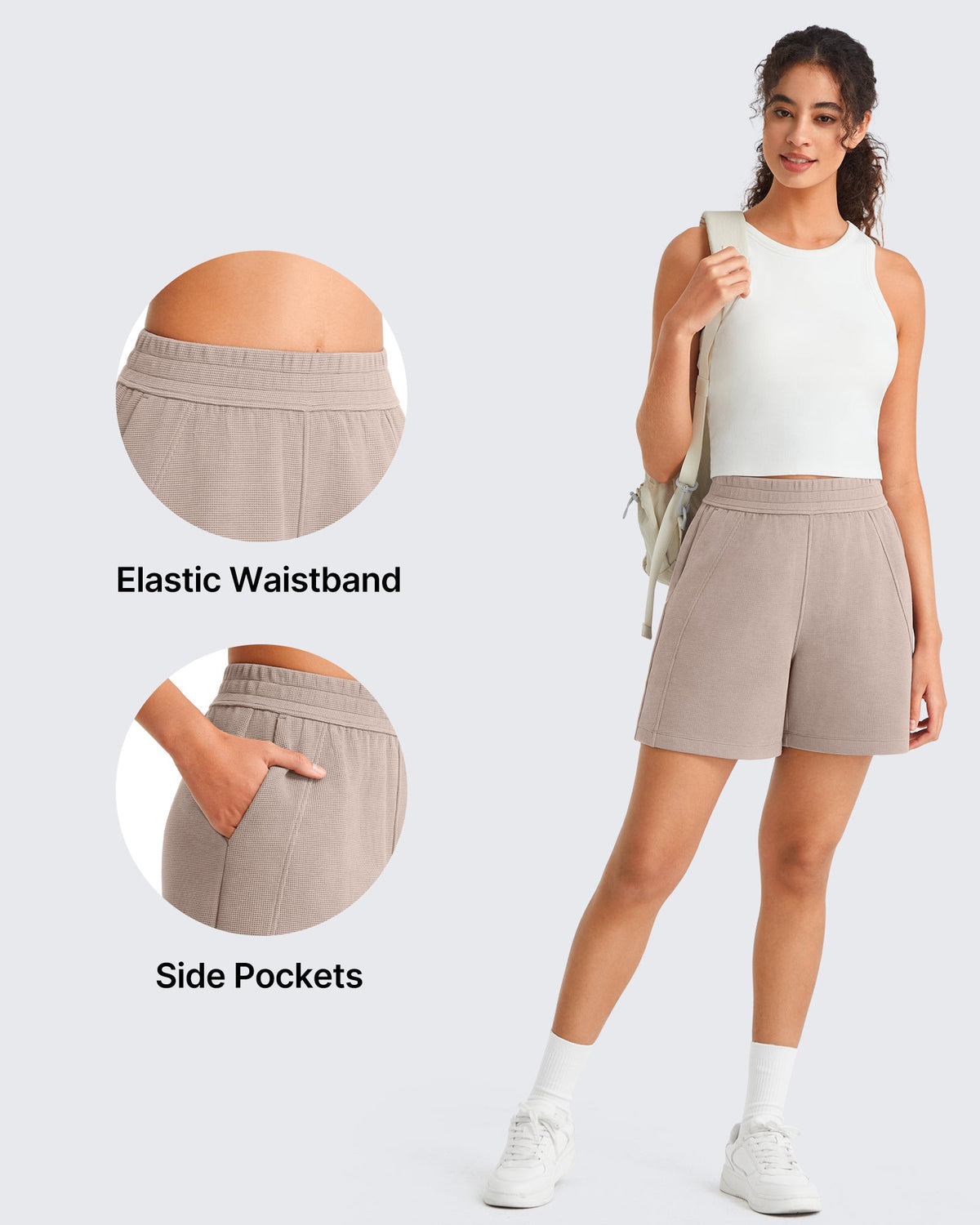 G4Free Waffle Knit 4'' High Waisted Shorts with Pockets