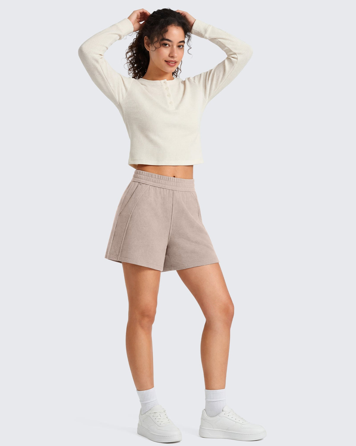 G4Free Waffle Knit 4'' High Waisted Shorts with Pockets