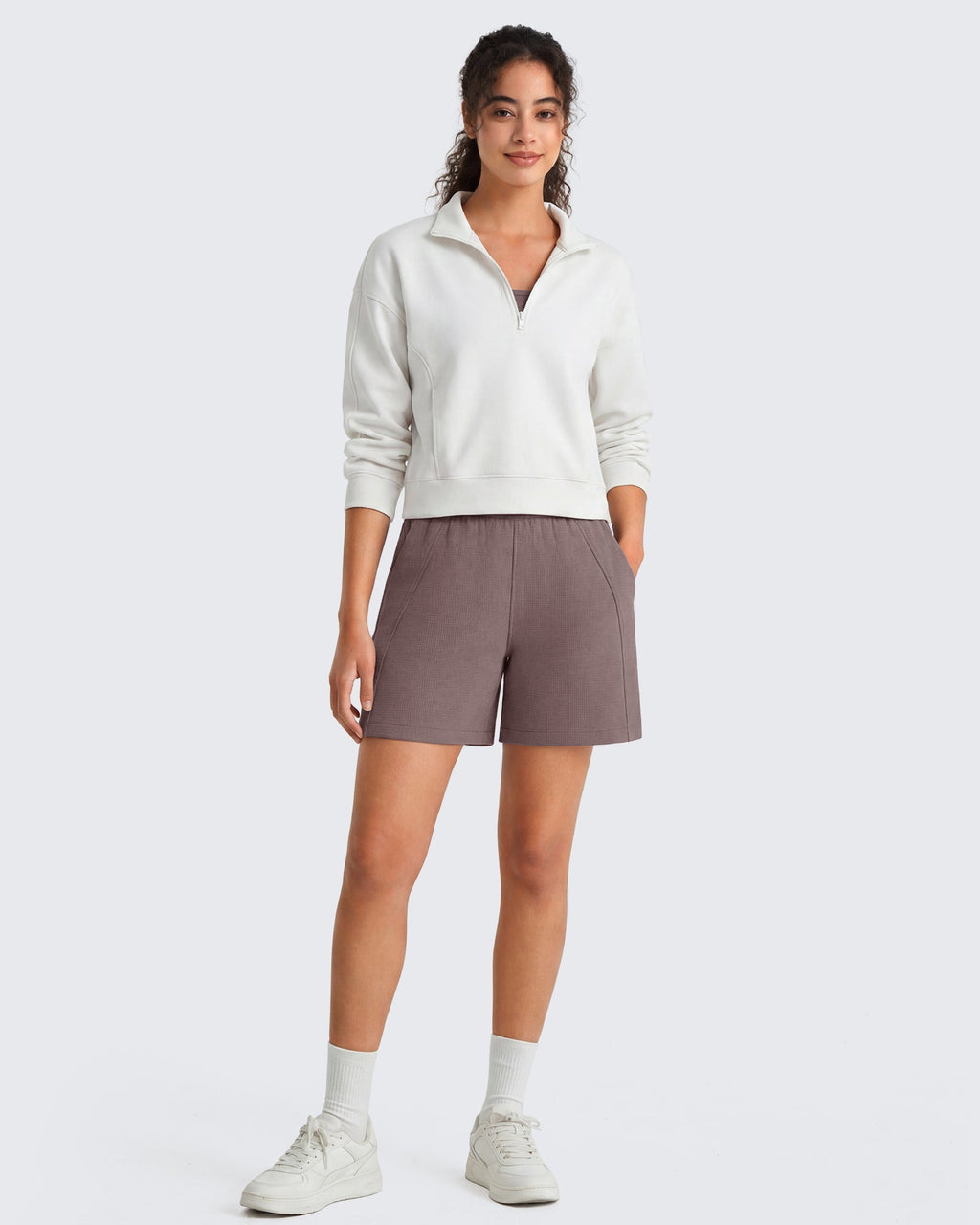G4Free Waffle Knit 4'' High Waisted Shorts with Pockets