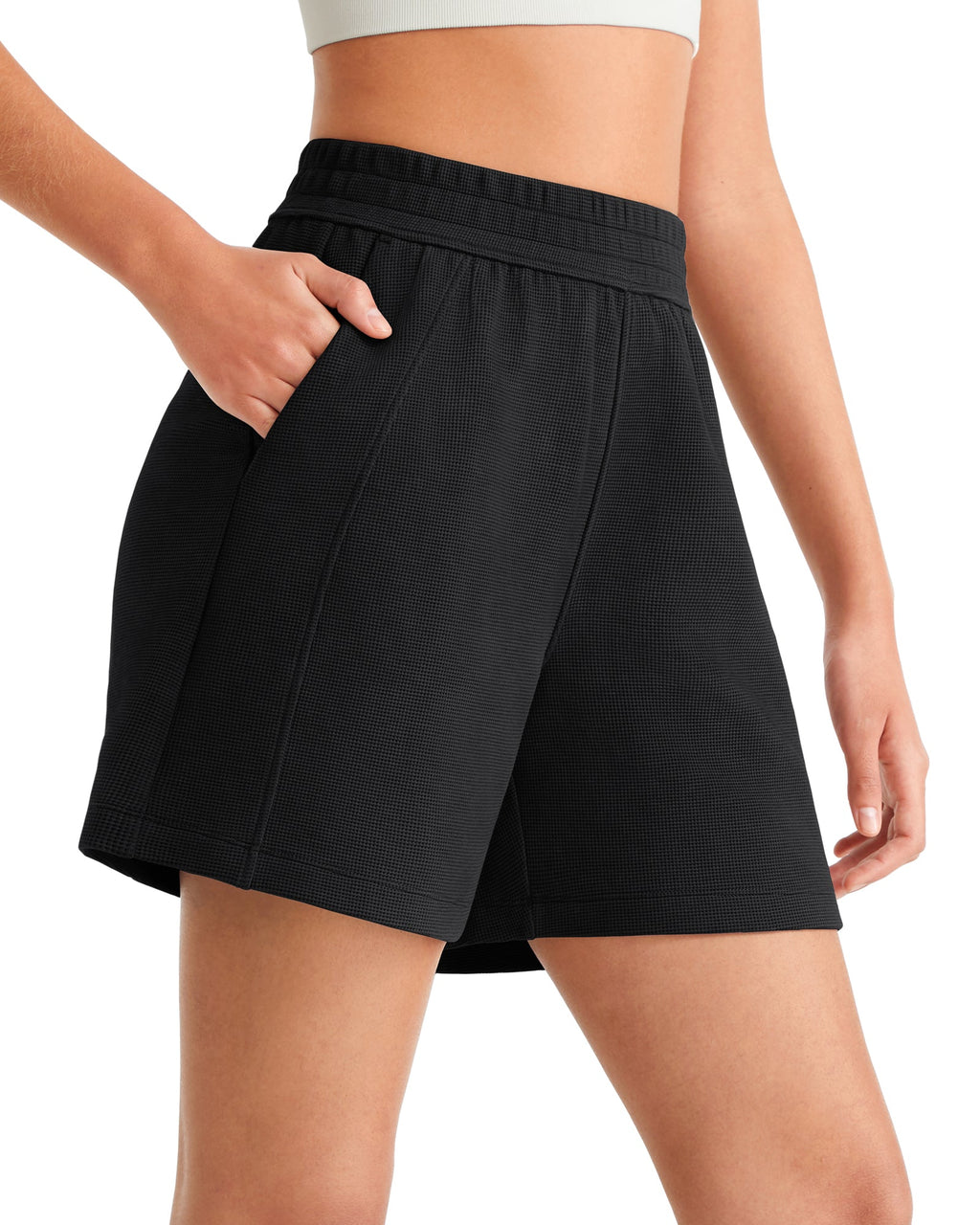 G4Free Waffle Knit 4'' High Waisted Shorts with Pockets