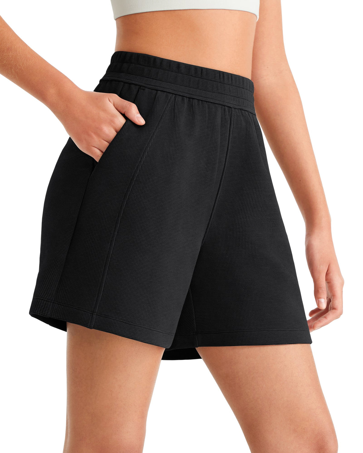 G4Free Waffle Knit 4'' High Waisted Shorts with Pockets