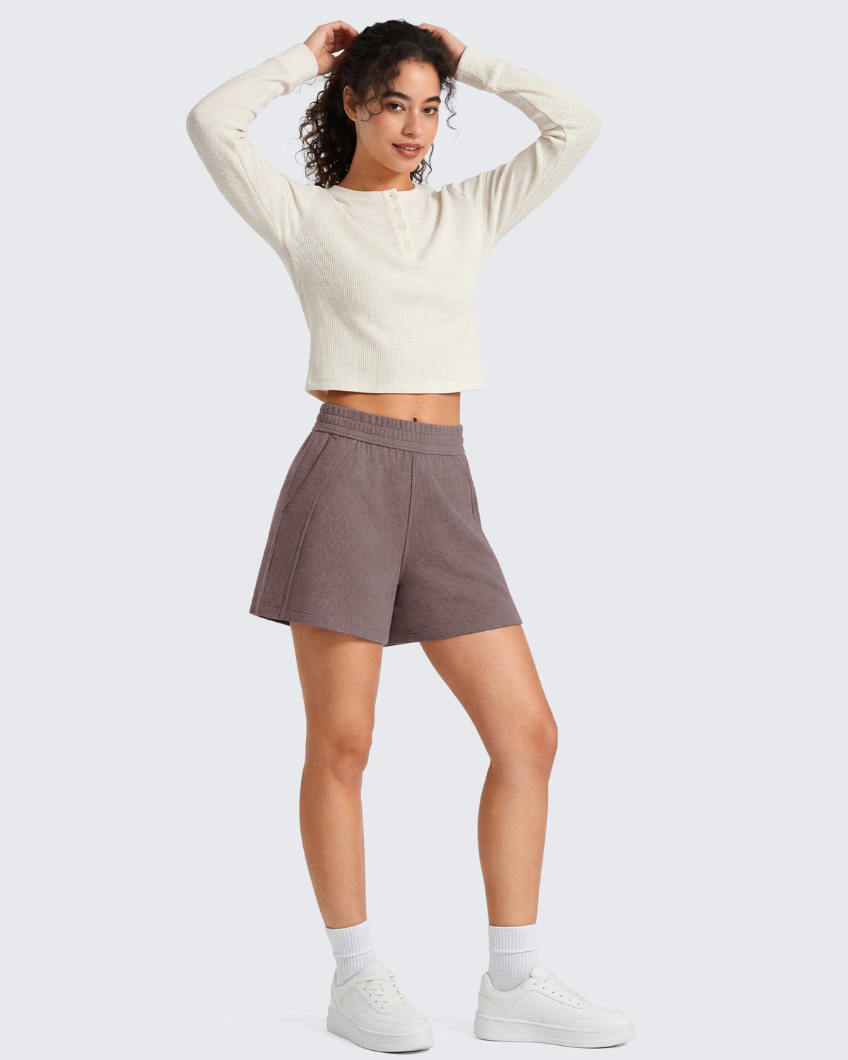 G4Free Waffle Knit 4'' High Waisted Shorts with Pockets