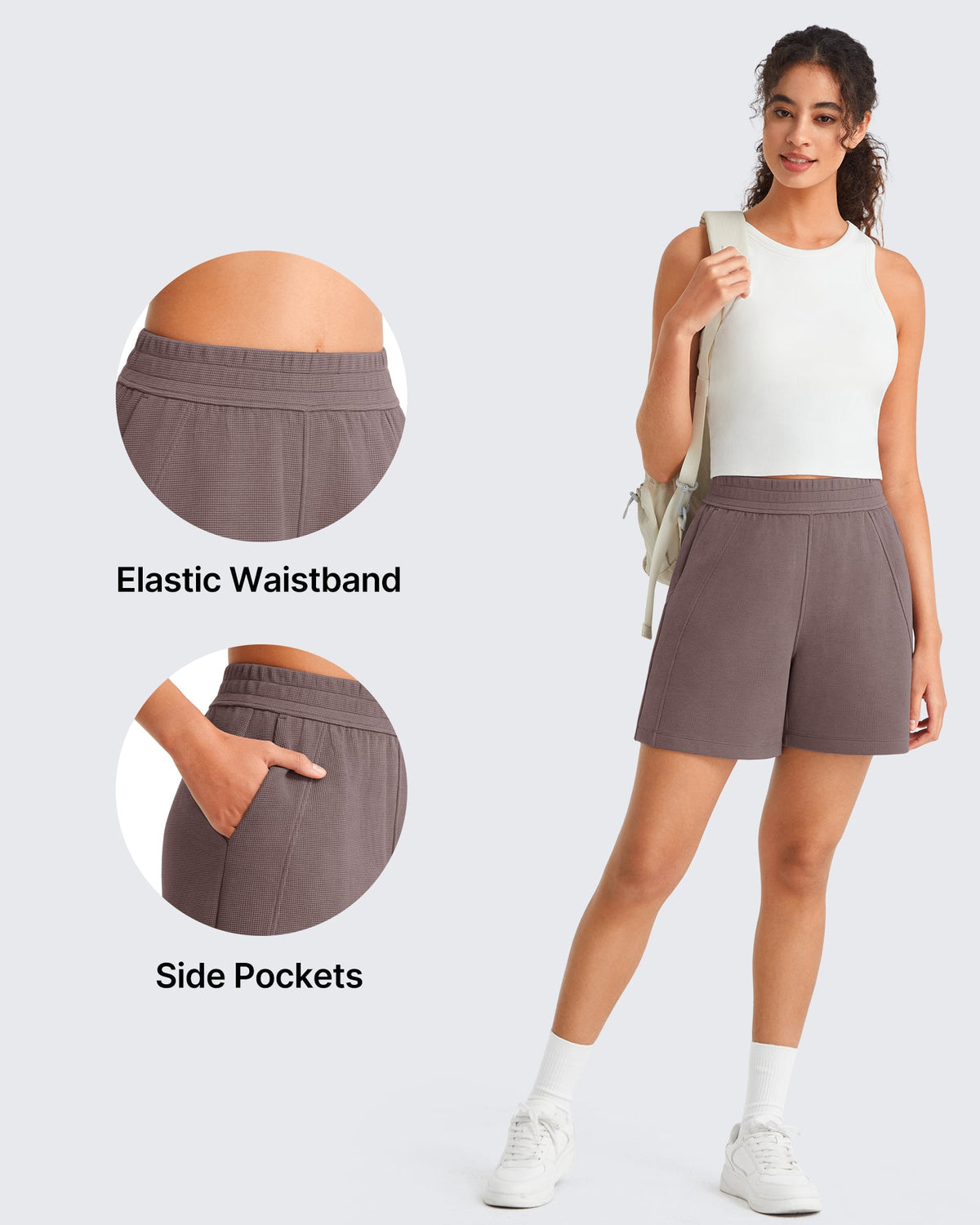 G4Free Waffle Knit 4'' High Waisted Shorts with Pockets