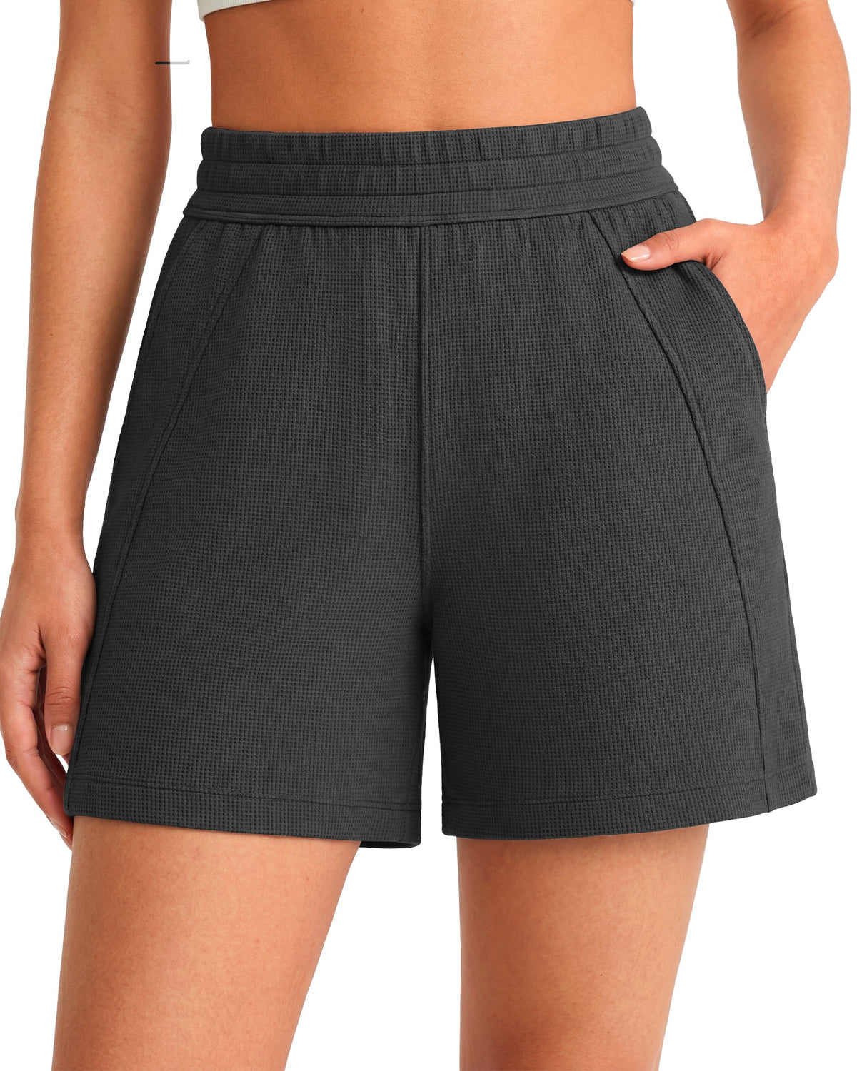 G4Free Waffle Knit 4'' High Waisted Shorts with Pockets