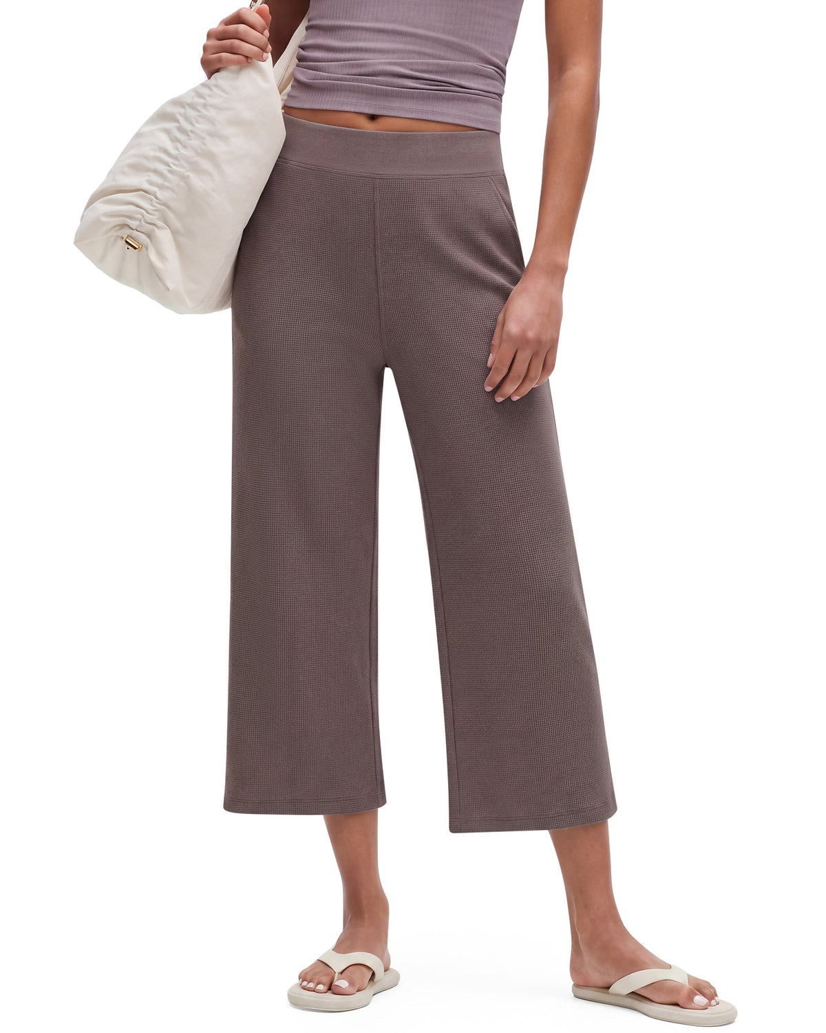 G4Free Waffle Wide Leg Capri Pants Cropped Sweatpants