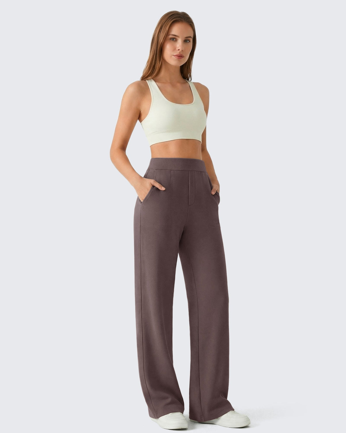 G4Free Waffle Wide Leg Pull On Dress Pants High Waisted Stretchy