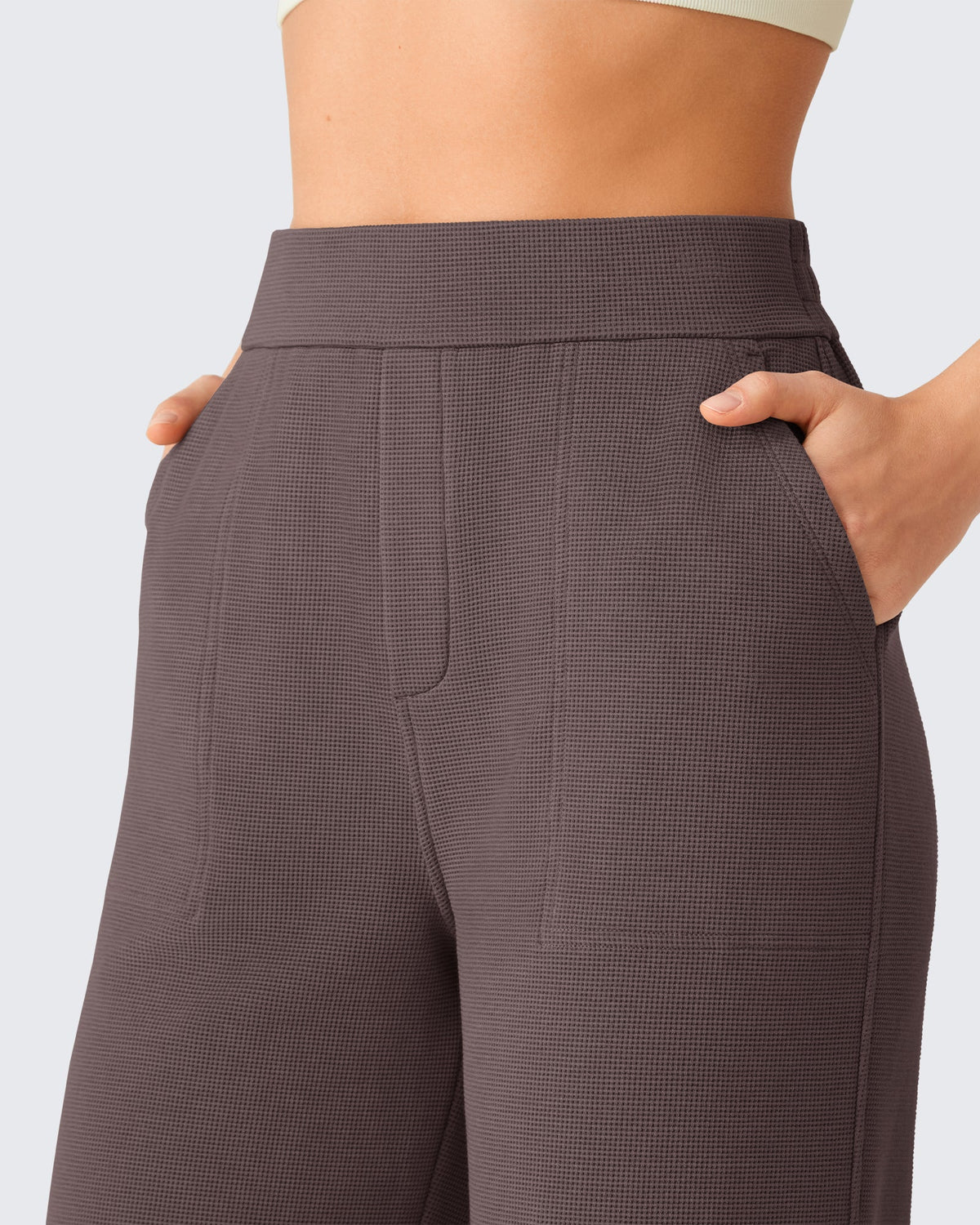 G4Free Waffle Wide Leg Pull On Dress Pants High Waisted Stretchy