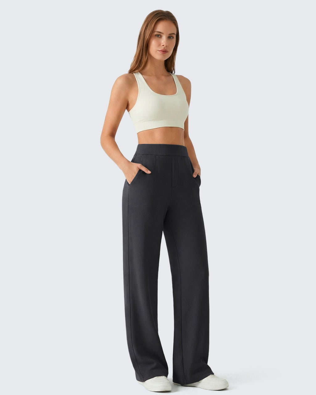 G4Free Waffle Wide Leg Pull On Dress Pants High Waisted Stretchy