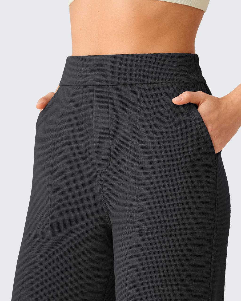 G4Free Waffle Wide Leg Pull On Dress Pants High Waisted Stretchy
