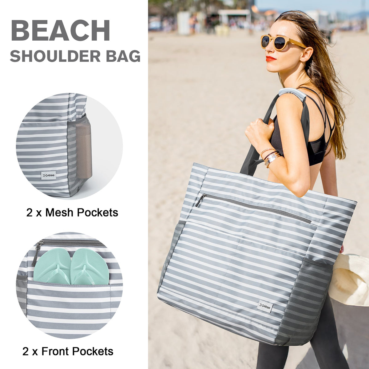 G4Free Waterproof Sandproof Beach Tote Bag for Women Large Capacity Foldable