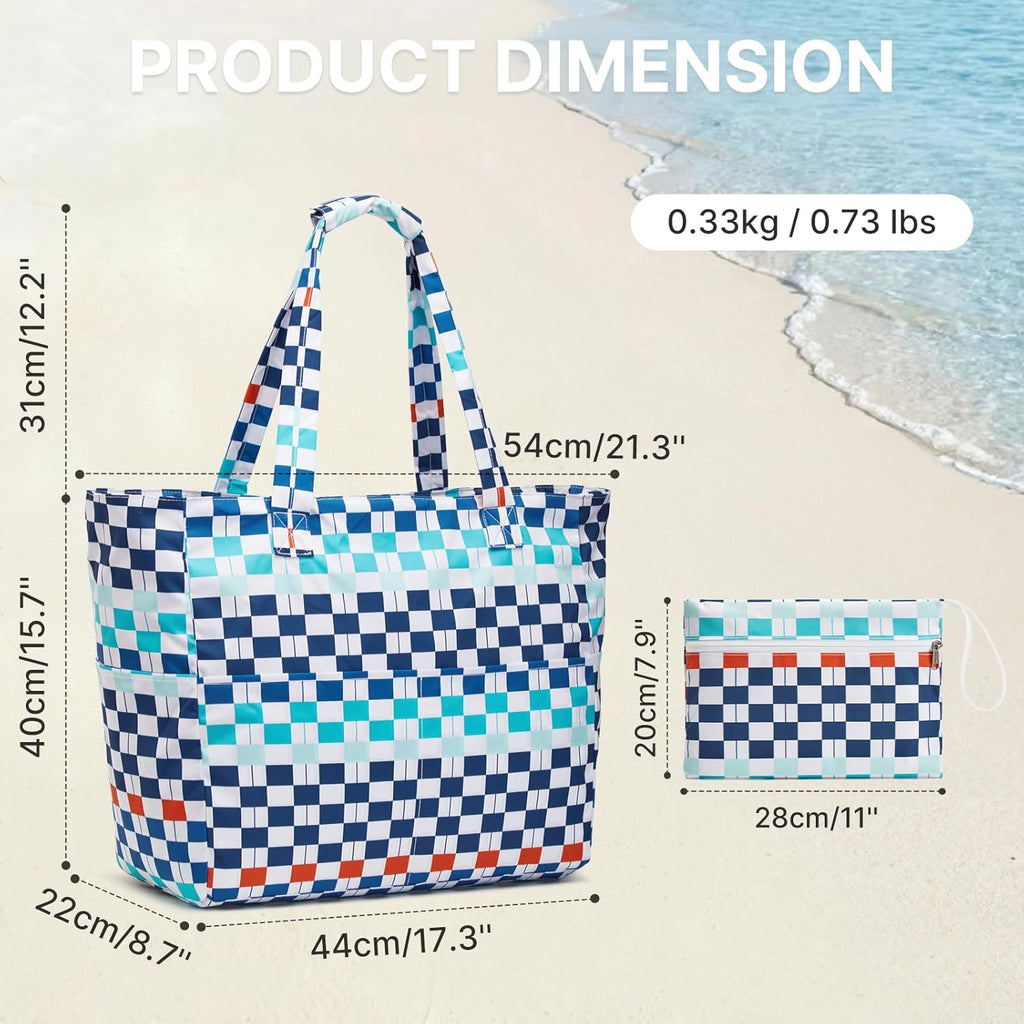 Large Foldable Waterproof Sandproof Beach Tote Bag with Zipper