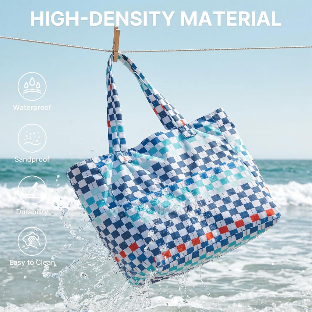 Large Foldable Waterproof Sandproof Beach Tote Bag with Zipper