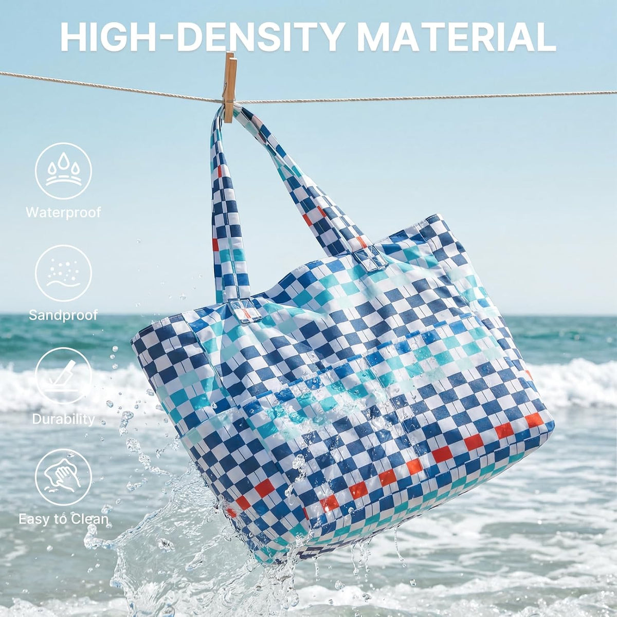 Large Foldable Waterproof Sandproof Beach Tote Bag with Zipper