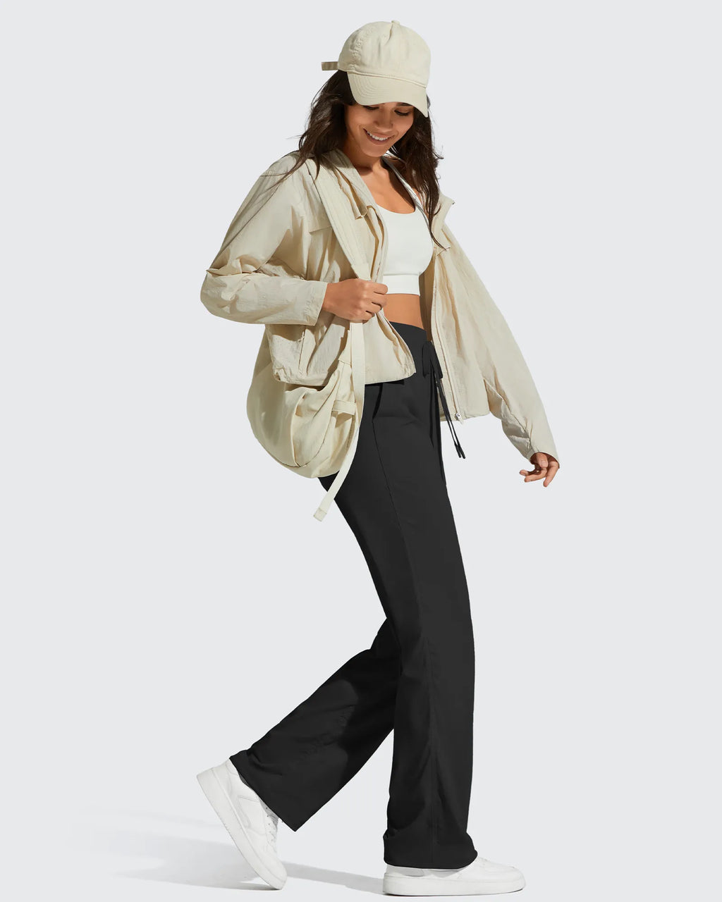 Lightweight Straight Leg Ruched Drawstring Joggers