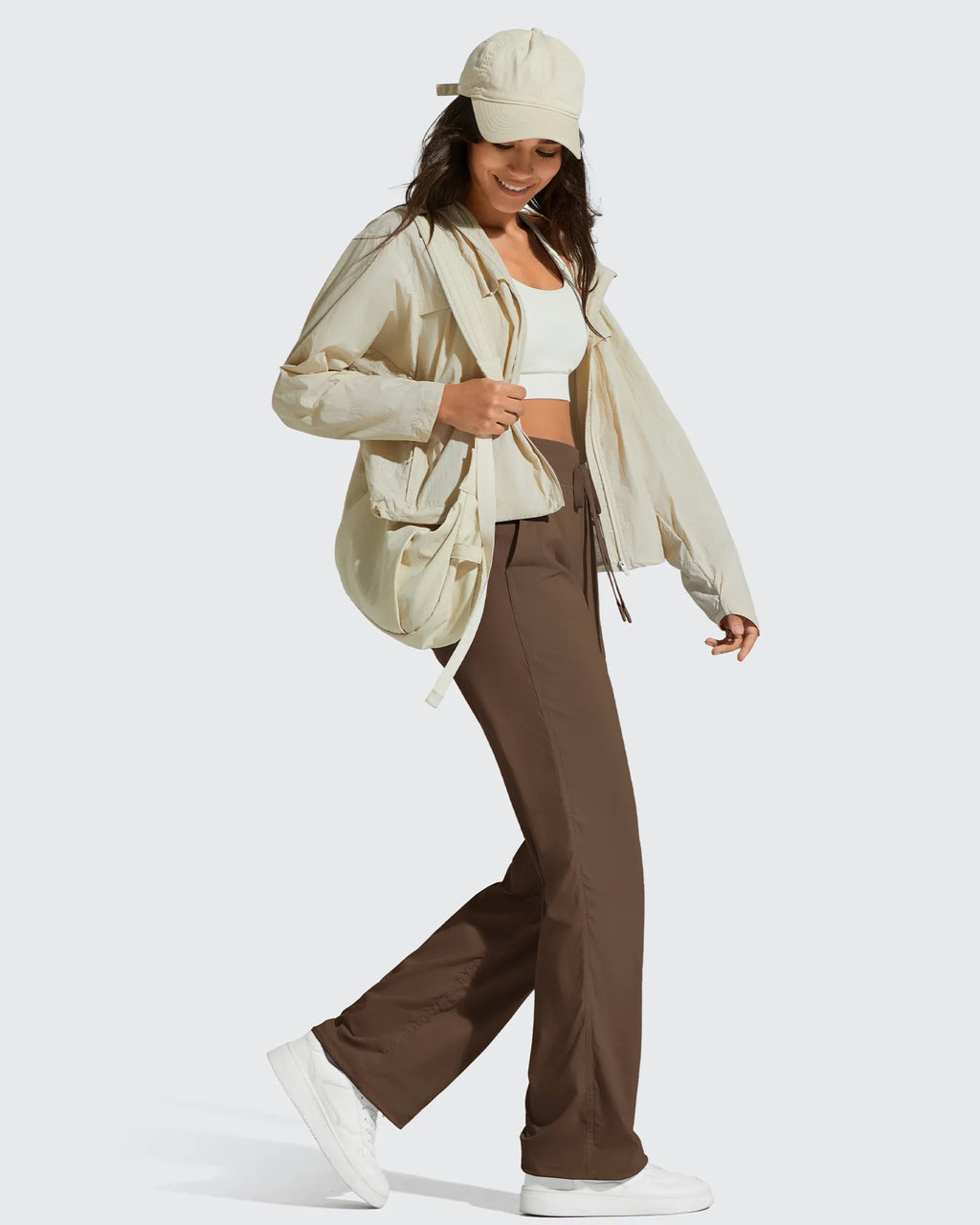 Lightweight Straight Leg Ruched Drawstring Joggers
