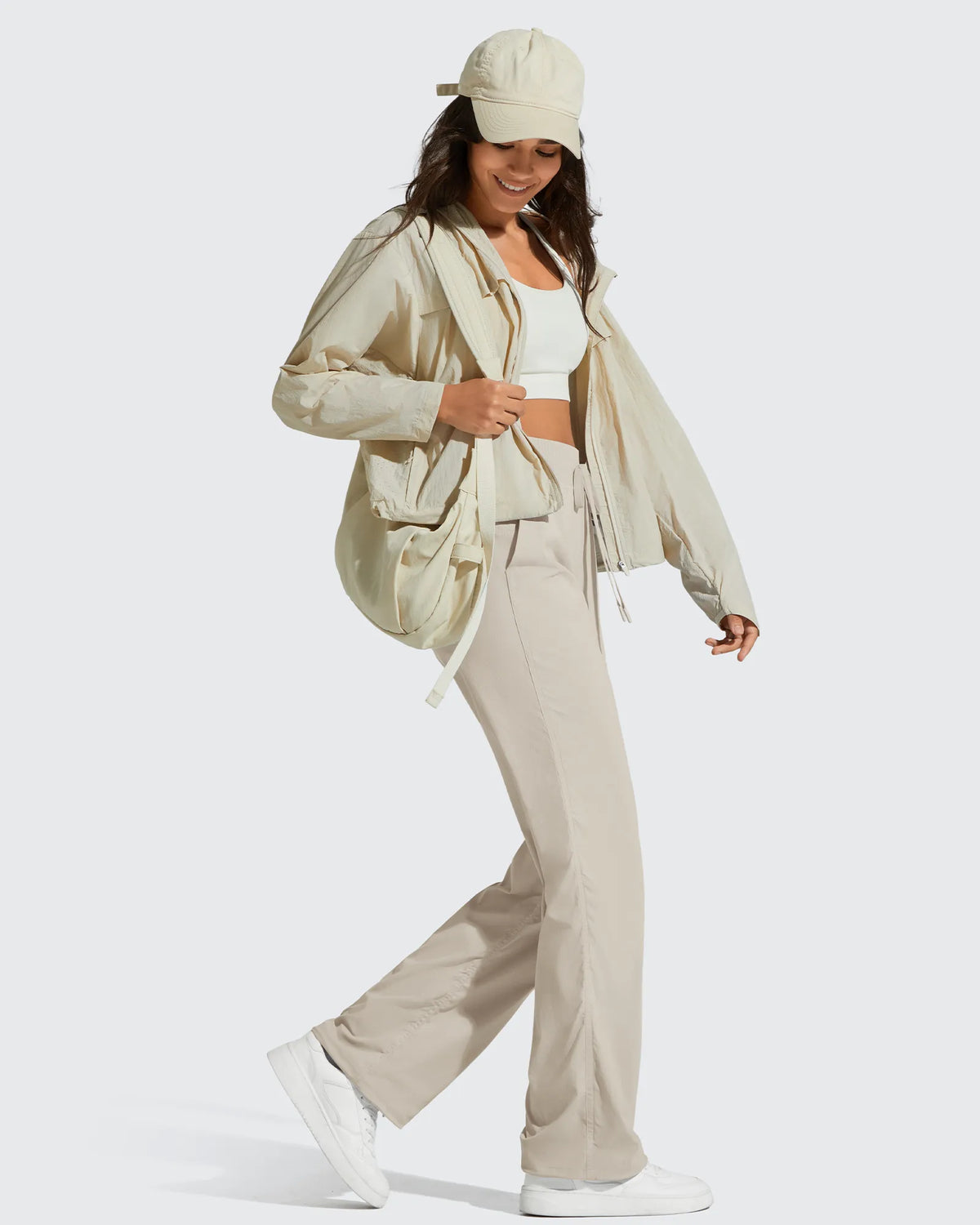 Lightweight Straight Leg Ruched Drawstring Joggers