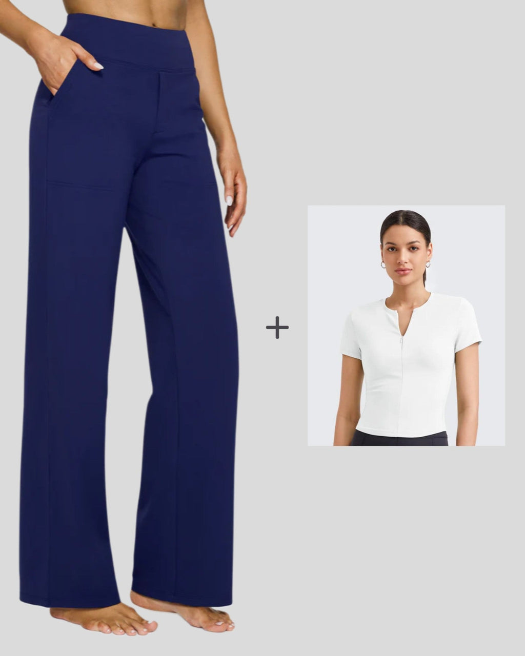 Loose Business Casual Pants + BareFeel Half Zip Slim Fit Tops