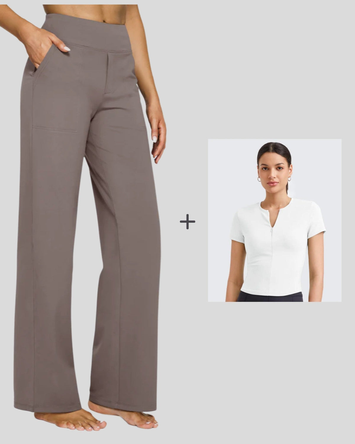 Loose Business Casual Pants + BareFeel Half Zip Slim Fit Tops