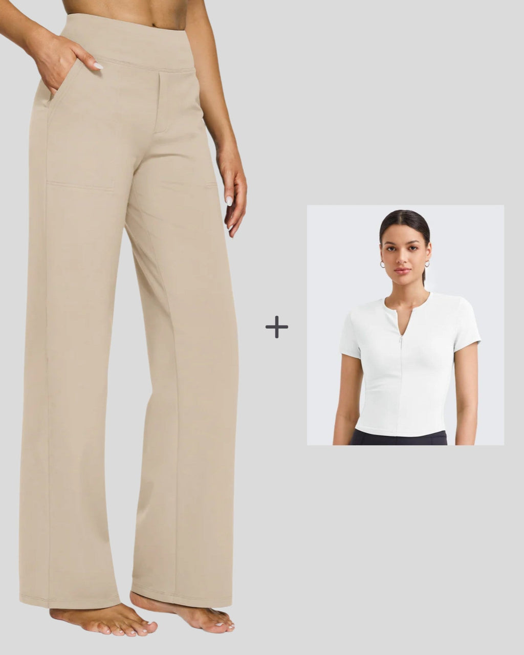 Loose Business Casual Pants + BareFeel Half Zip Slim Fit Tops