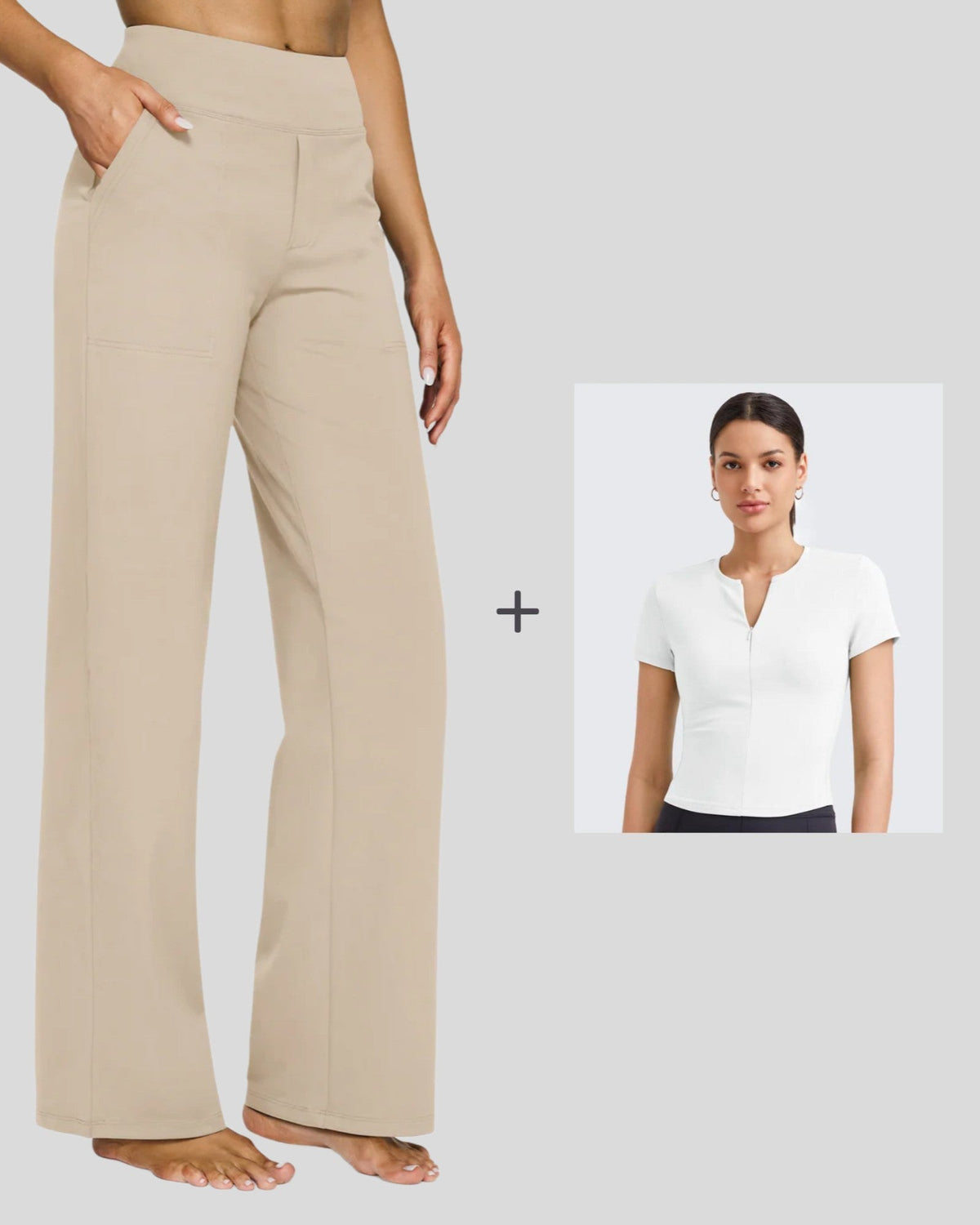 Loose Business Casual Pants + BareFeel Half Zip Slim Fit Tops