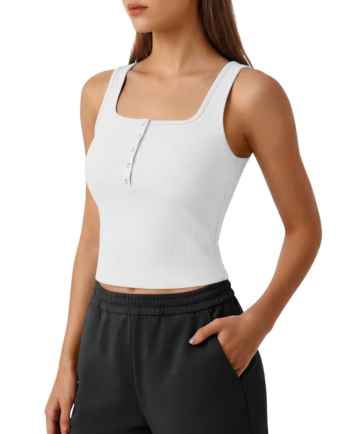 Neck Sleeveless Crop Tops G4Free Ribbed Cropped Henley Tank Top