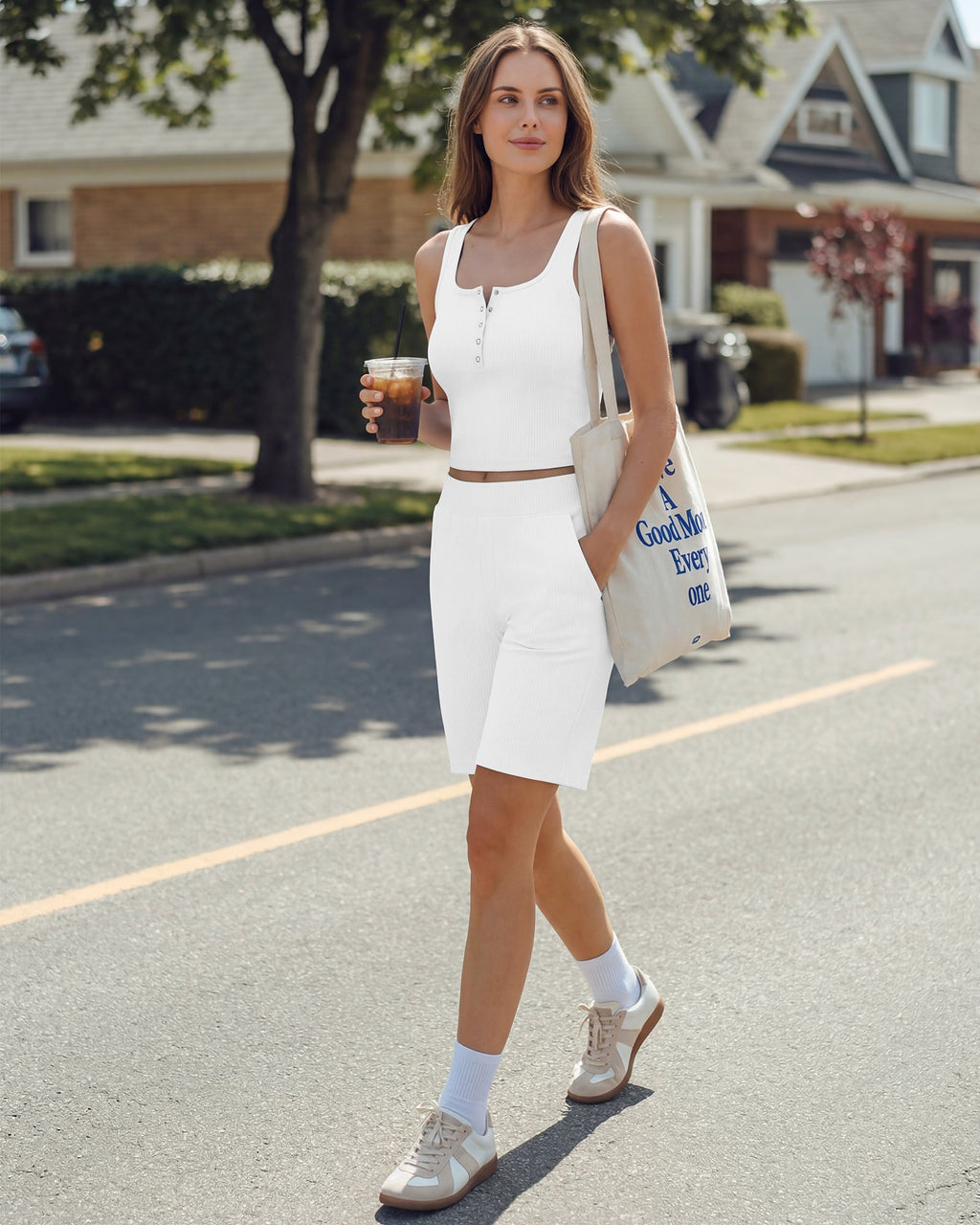 Neck Sleeveless Crop Tops G4Free Ribbed Cropped Henley Tank Top
