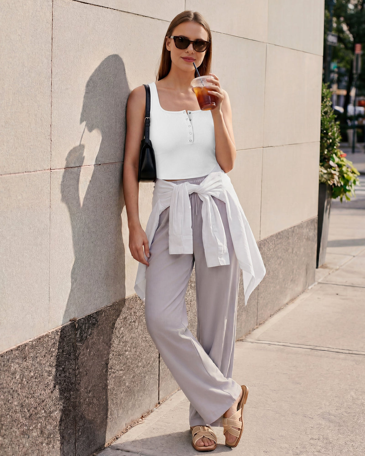 Neck Sleeveless Crop Tops G4Free Ribbed Cropped Henley Tank Top