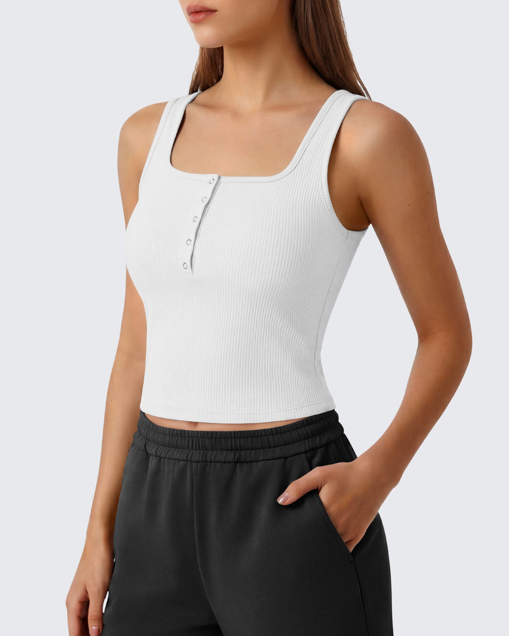 Neck Sleeveless Crop Tops G4Free Ribbed Cropped Henley Tank Top