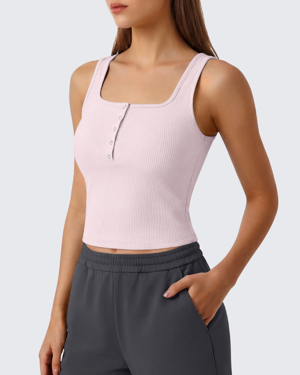 Neck Sleeveless Crop Tops G4Free Ribbed Cropped Henley Tank Top