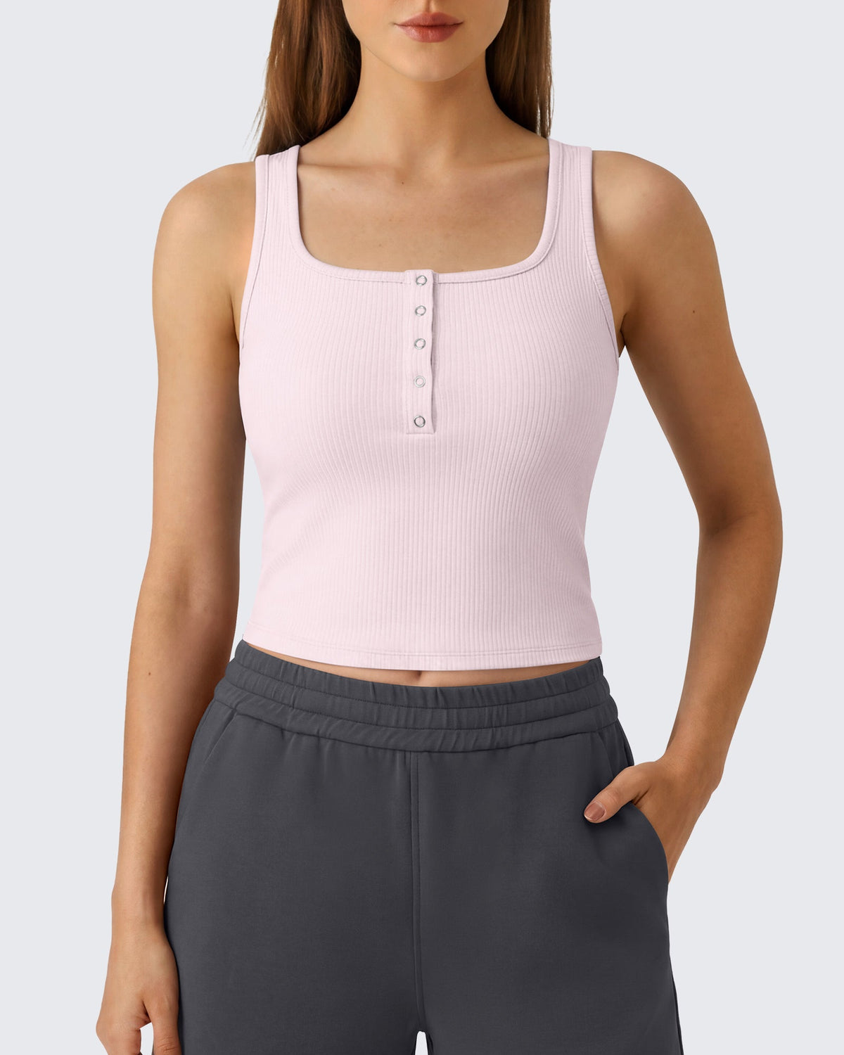 Neck Sleeveless Crop Tops G4Free Ribbed Cropped Henley Tank Top