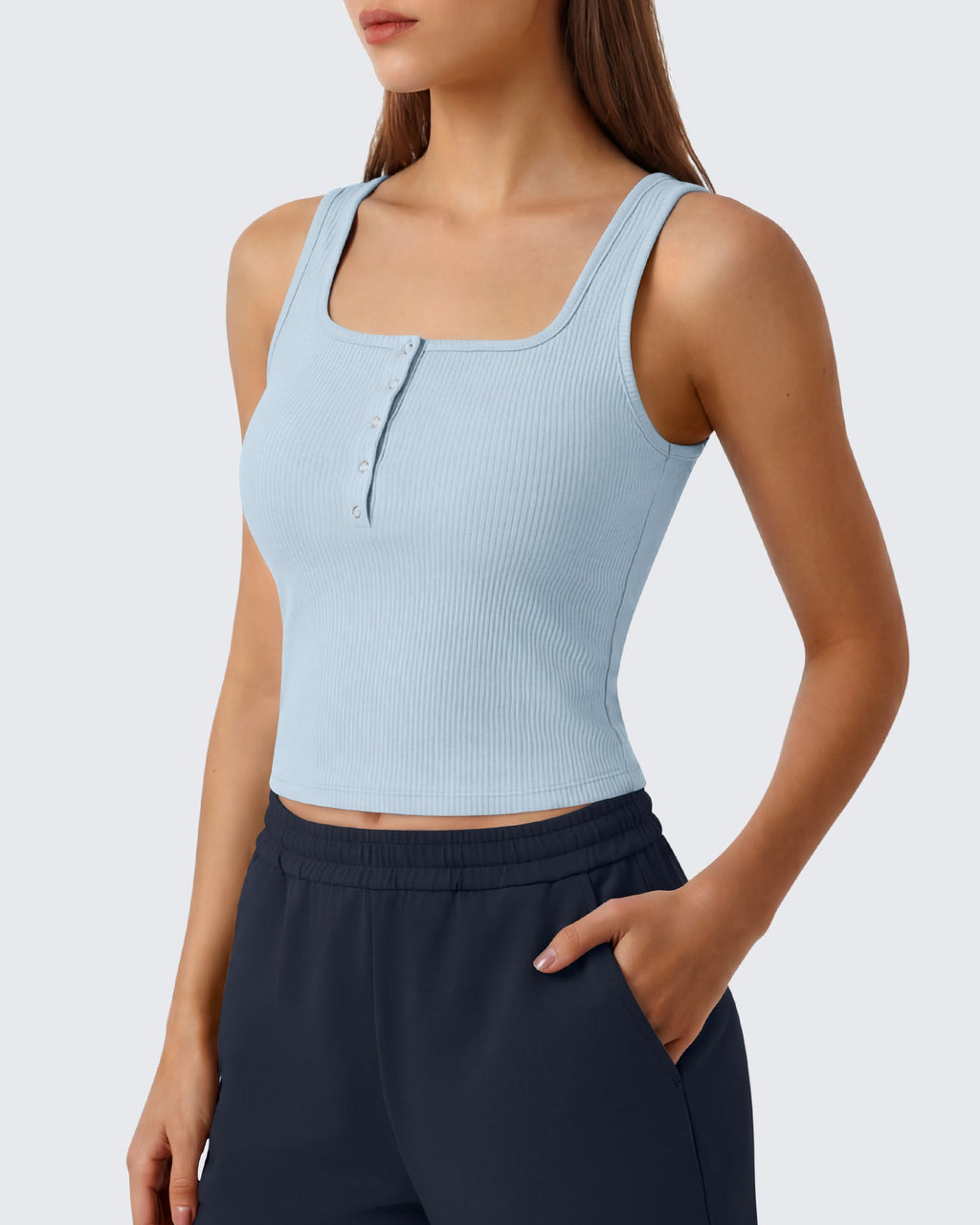 Neck Sleeveless Crop Tops G4Free Ribbed Cropped Henley Tank Top