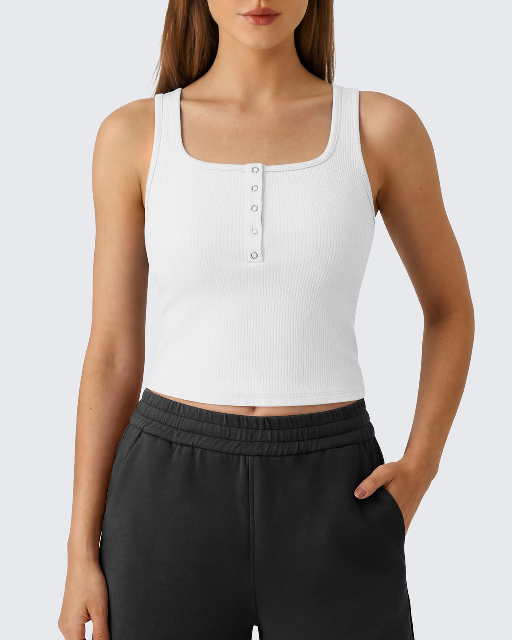 Neck Sleeveless Crop Tops G4Free Ribbed Cropped Henley Tank Top