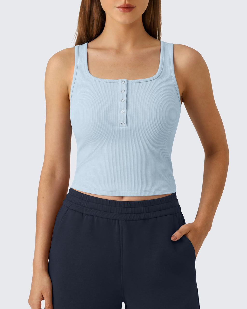 Neck Sleeveless Crop Tops G4Free Ribbed Cropped Henley Tank Top
