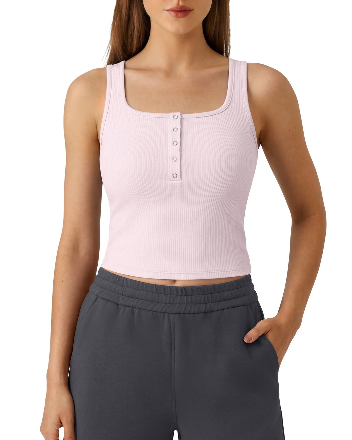Neck Sleeveless Crop Tops G4Free Ribbed Cropped Henley Tank Top